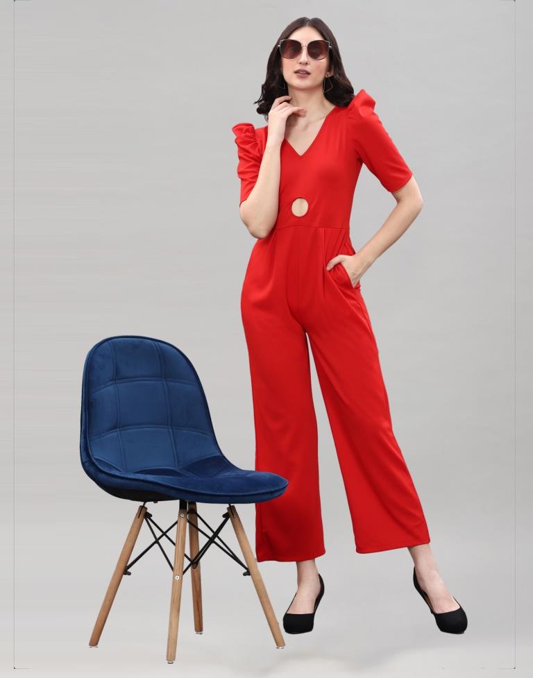 Red Coloured Lycra Knitted Jumpsuits | Sudathi