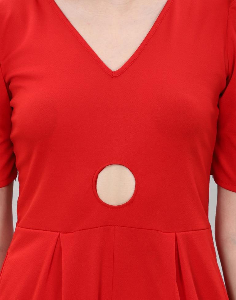 Red Coloured Lycra Knitted Jumpsuits | Sudathi