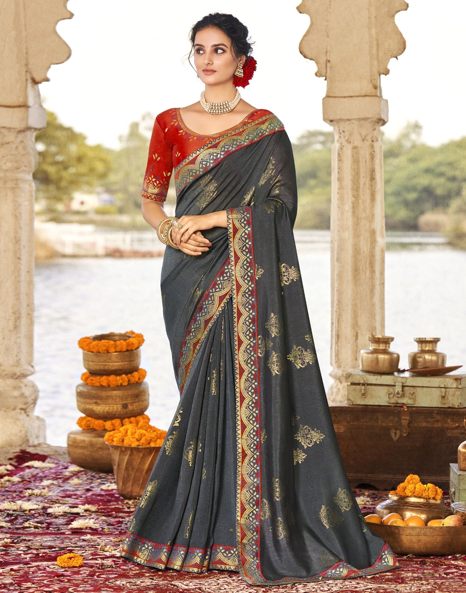 Grey Silk Saree | Leemboodi