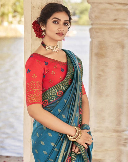 Teal Blue Silk Saree | Leemboodi