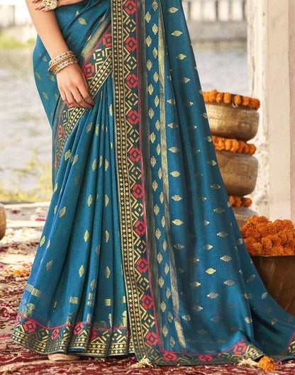 Teal Blue Silk Saree | Leemboodi