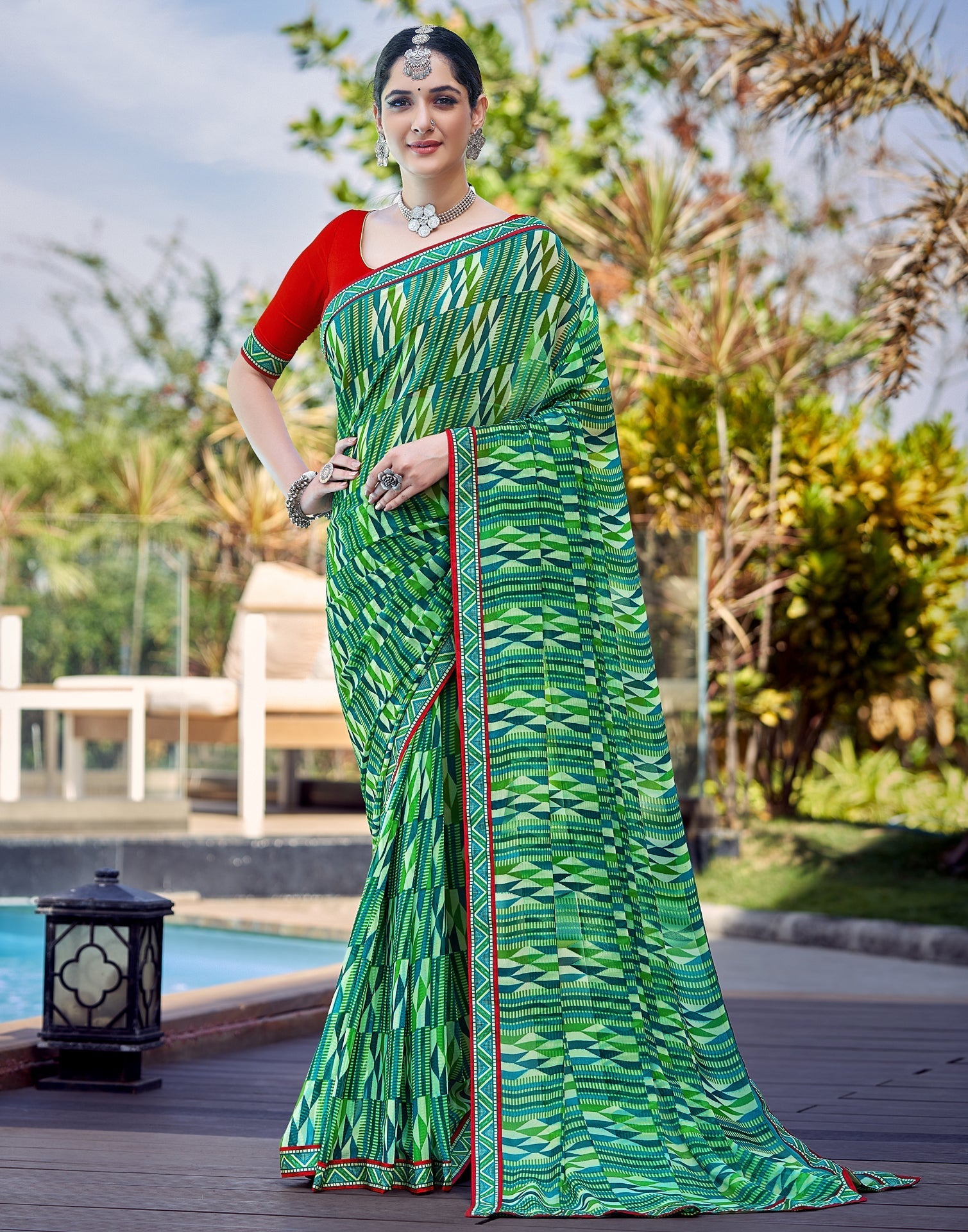 Green Georgette Saree | Sudathi
