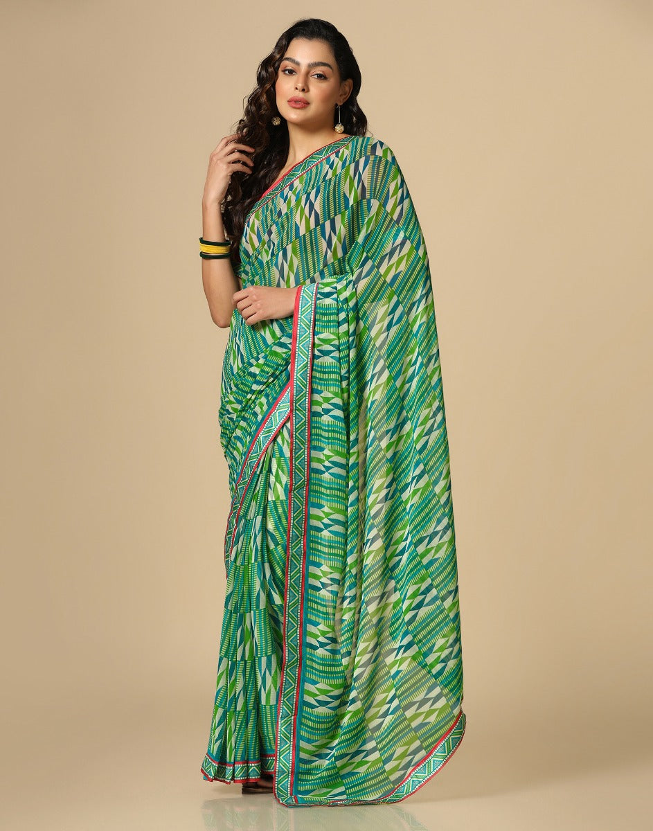 Green Georgette Saree | Sudathi
