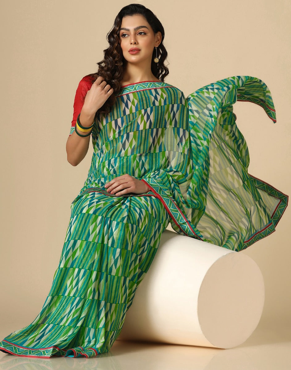 Green Georgette Saree | Sudathi