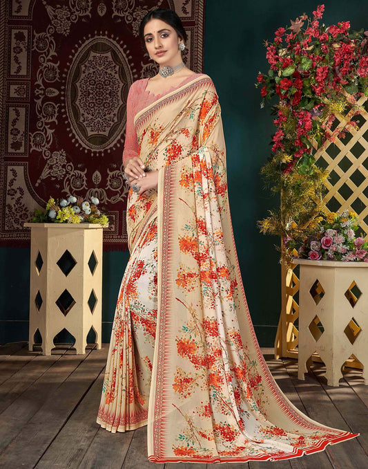 Beige Georgette Saree | Leemboodi