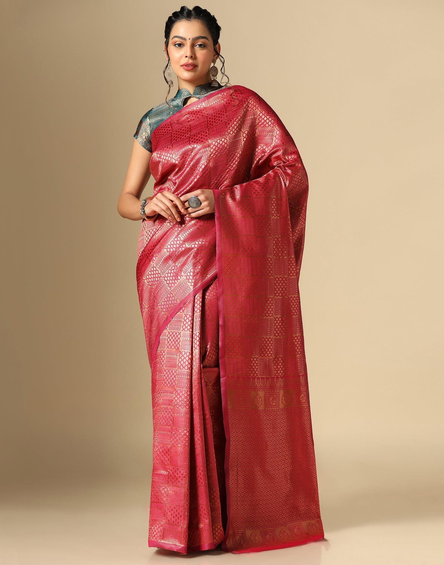 Dark Pink Silk Kanjivaram Saree | Sudathi