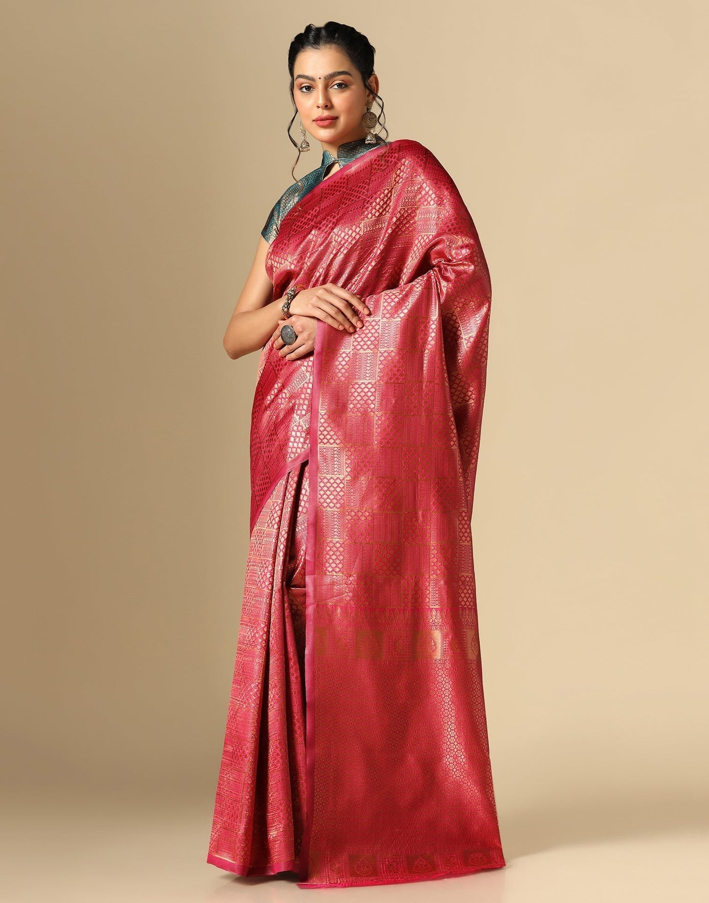 Dark Pink Silk Kanjivaram Saree | Sudathi