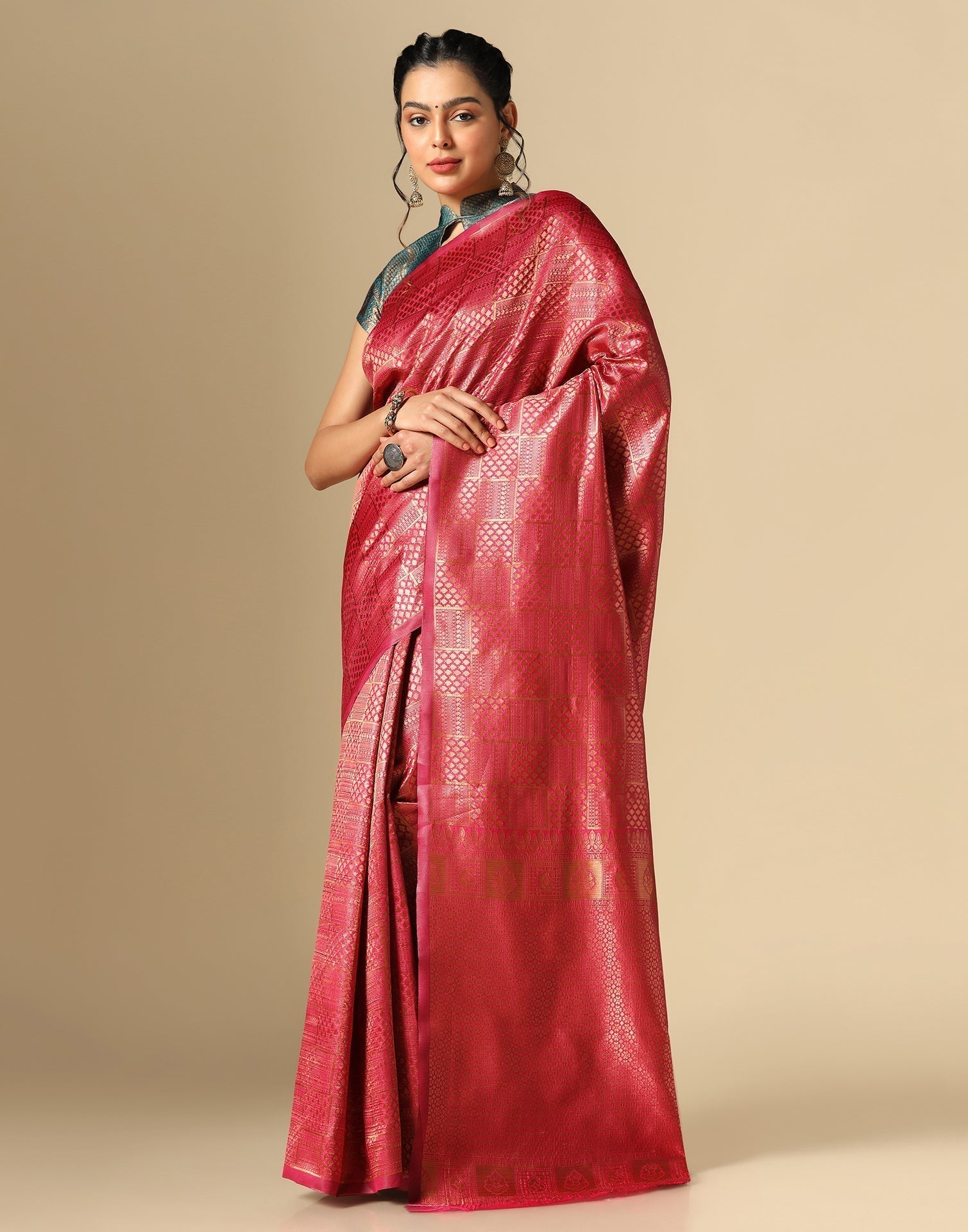 Dark Pink Silk Kanjivaram Saree | Sudathi