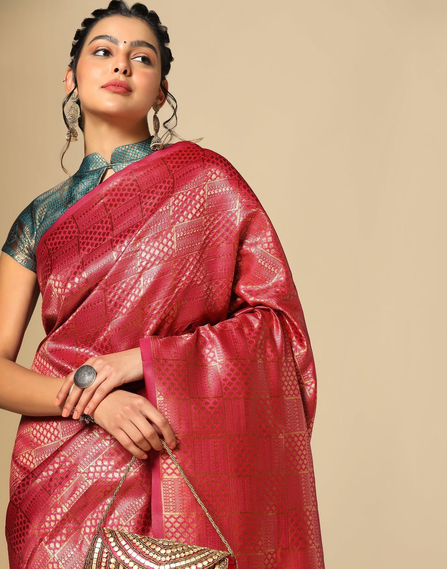 Dark Pink Silk Kanjivaram Saree | Sudathi
