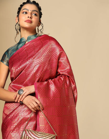 Dark Pink Silk Kanjivaram Saree | Sudathi