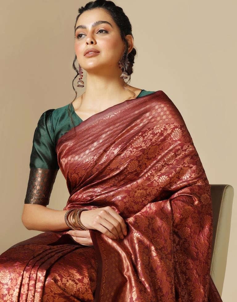 Maroon Silk Weaving Saree