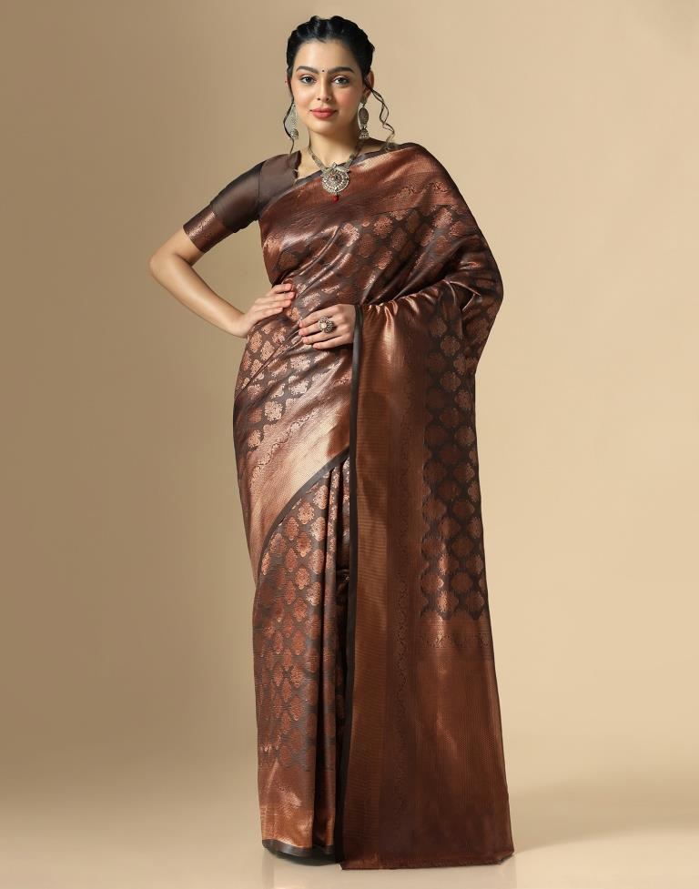 Dark Brown Silk Weaving Saree