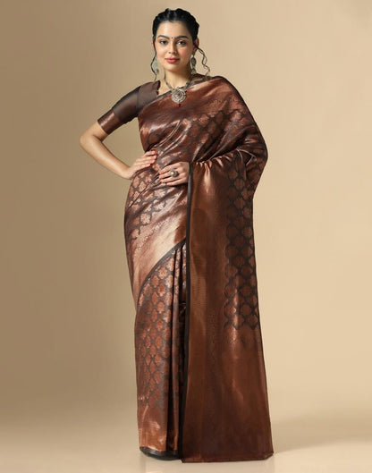 Dark Brown Silk Weaving Saree