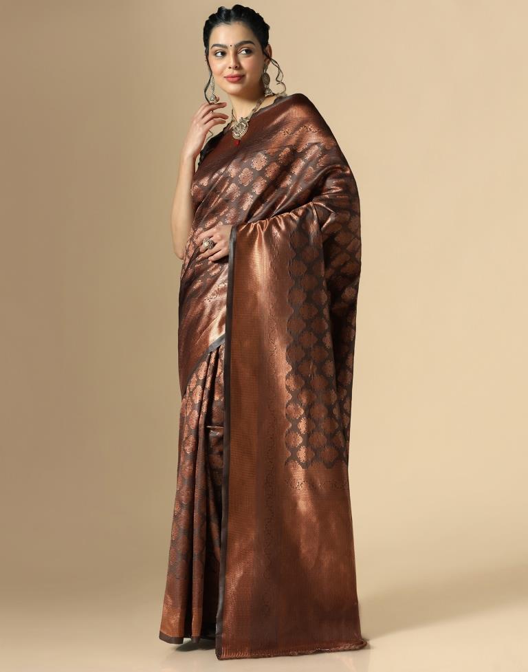 Dark Brown Silk Weaving Saree