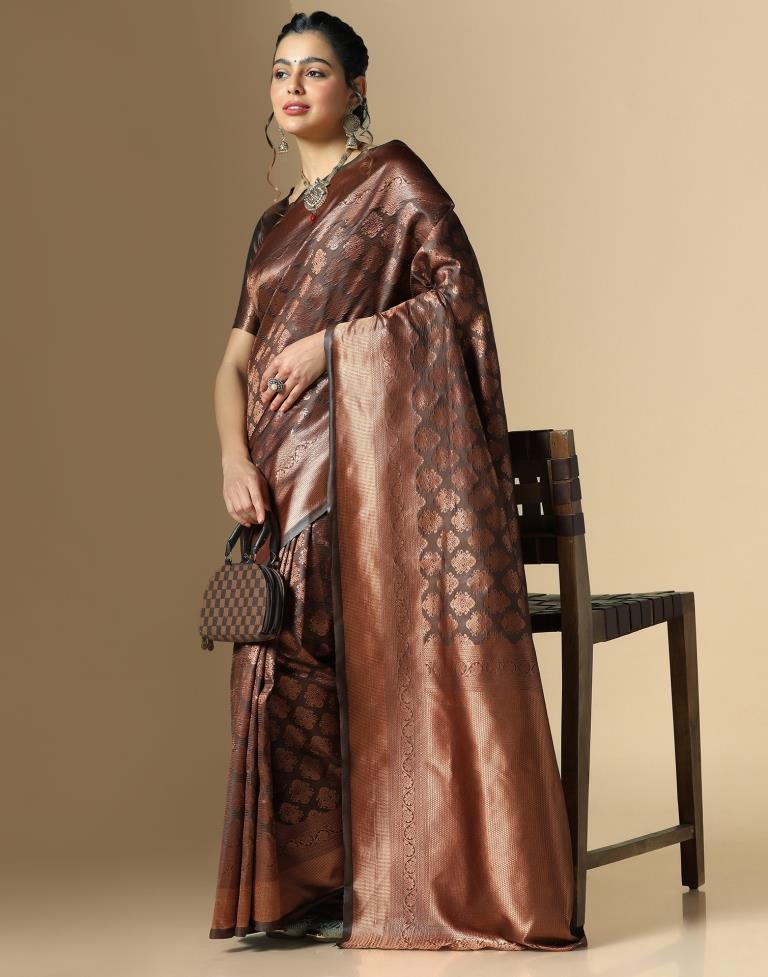 Dark Brown Silk Weaving Saree