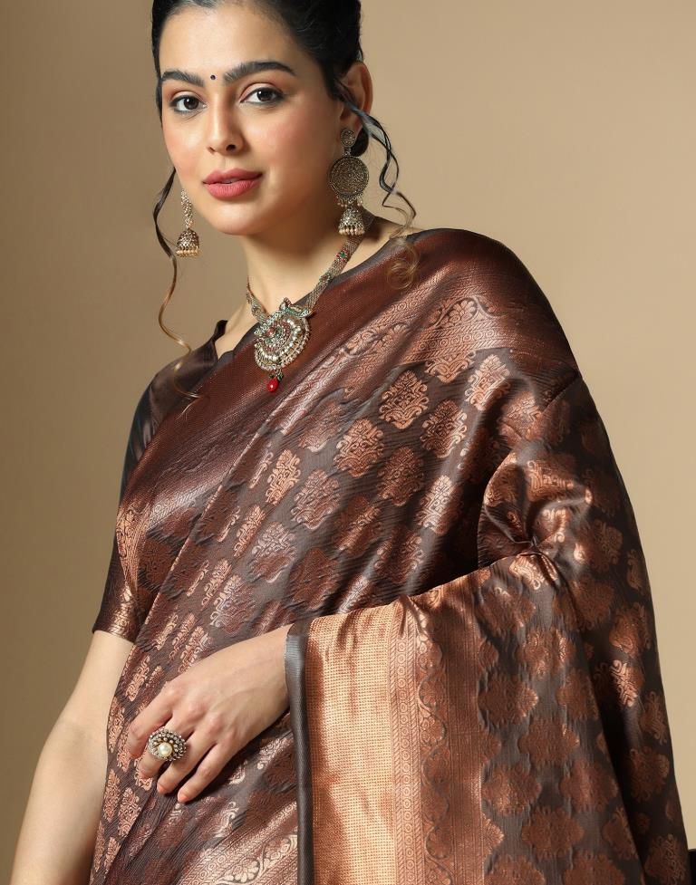 Dark Brown Silk Weaving Saree