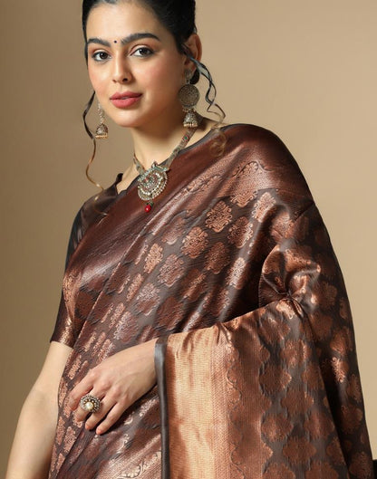 Dark Brown Silk Weaving Saree