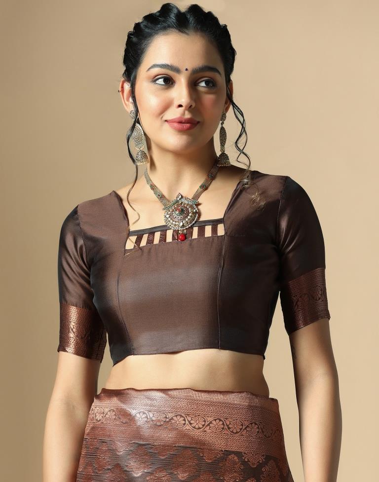 Dark Brown Silk Weaving Saree