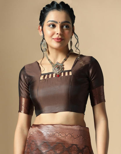 Dark Brown Silk Weaving Saree