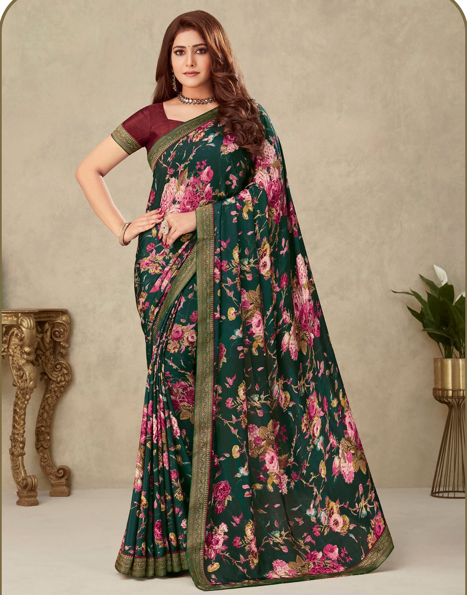 Dark Green Silk Saree | Leemboodi