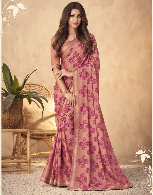 Peach Georgette Saree | Leemboodi