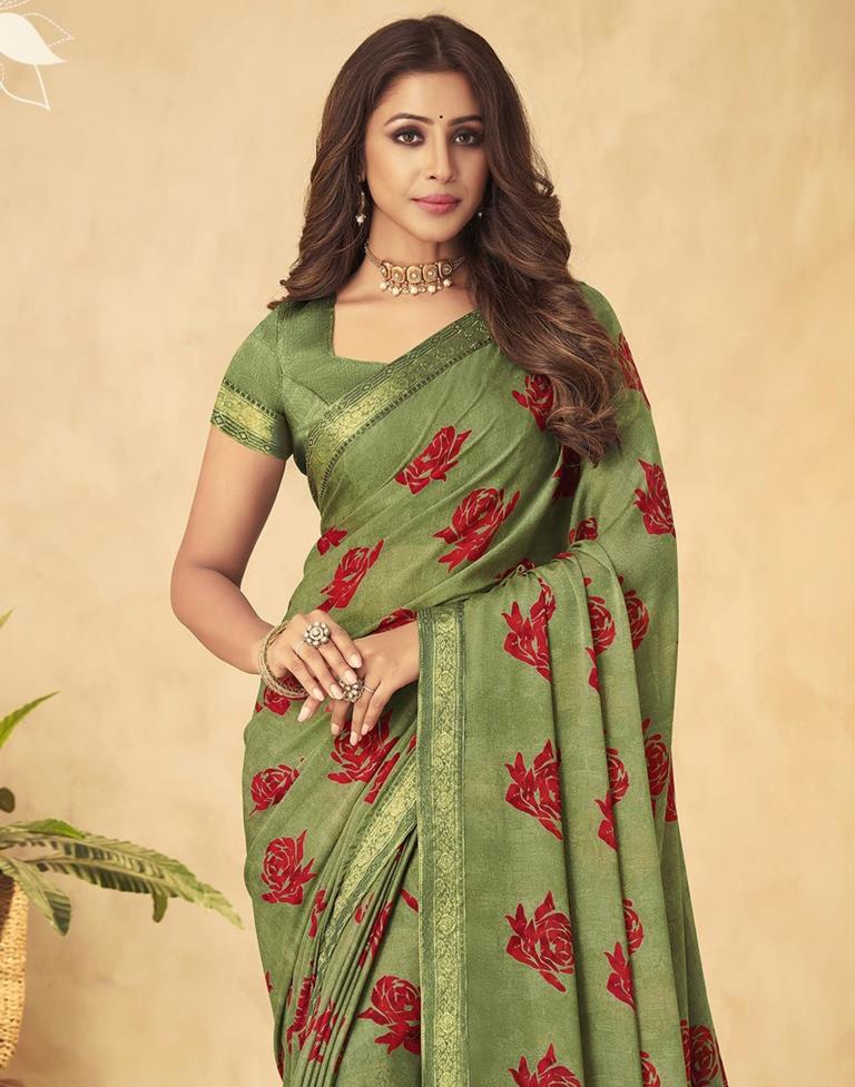 Olive Green Georgette Saree | Leemboodi