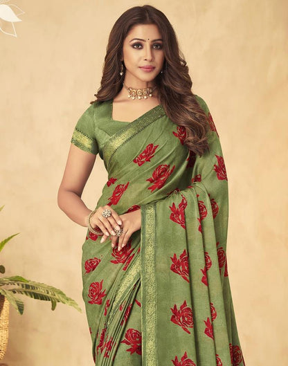 Olive Green Georgette Saree | Leemboodi