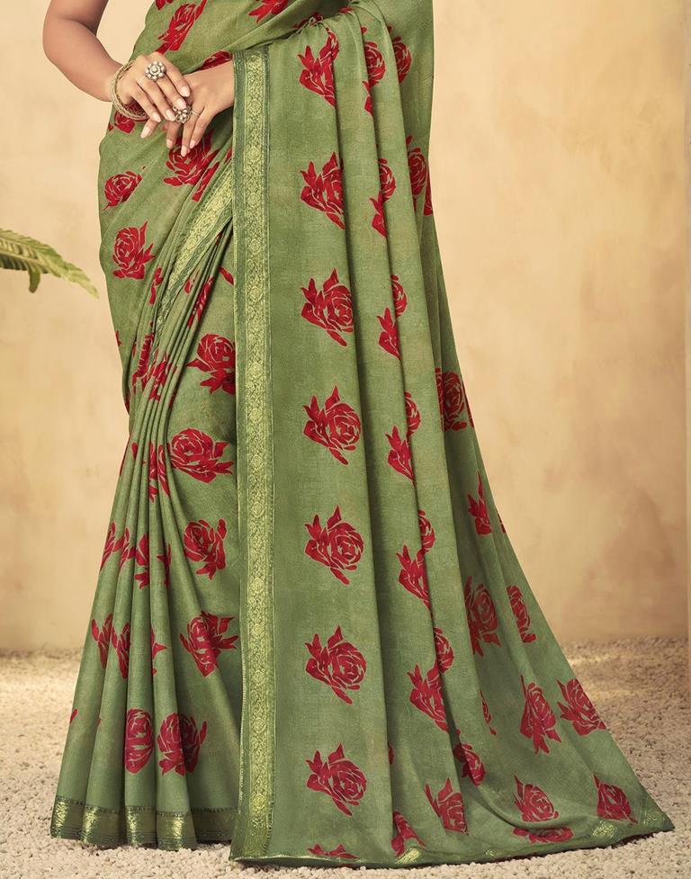 Olive Green Georgette Saree | Leemboodi
