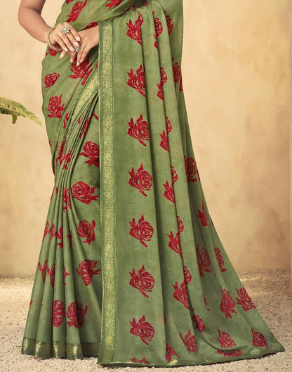 Olive Green Georgette Saree | Leemboodi