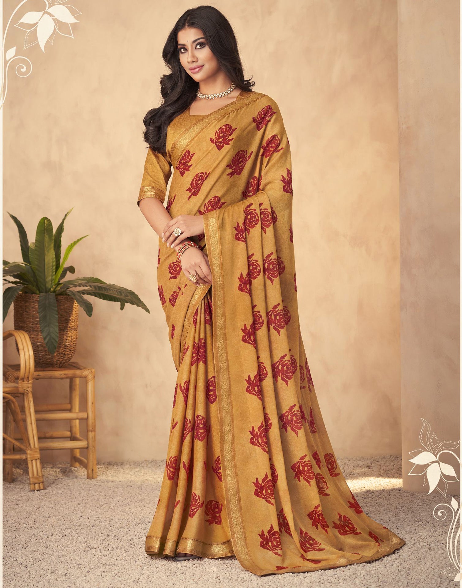 Mustard Yellow Georgette Saree | Leemboodi