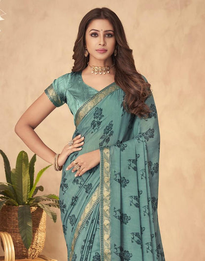 Light Teal Blue Georgette Saree | Leemboodi