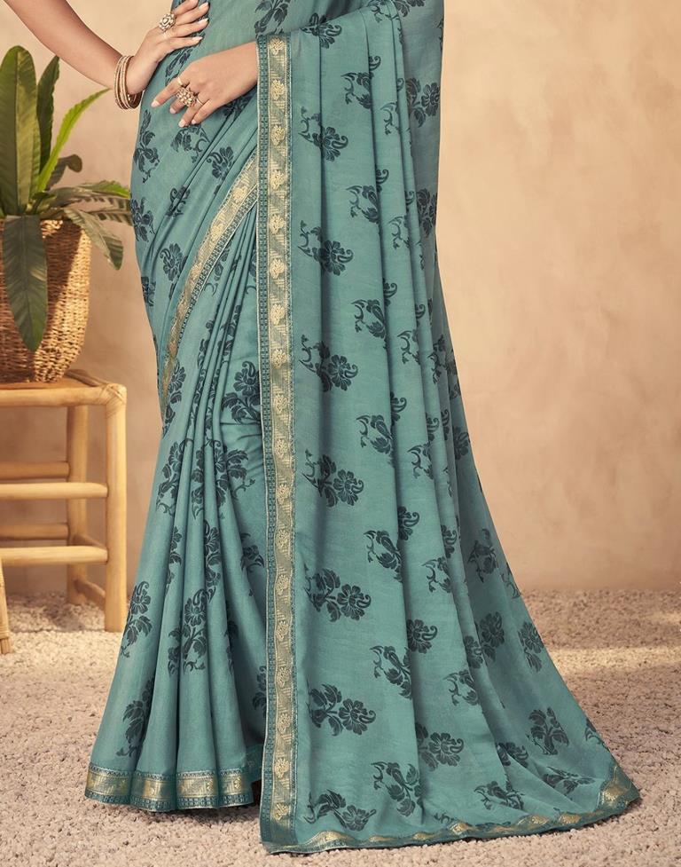 Light Teal Blue Georgette Saree | Leemboodi