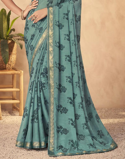 Light Teal Blue Georgette Saree | Leemboodi