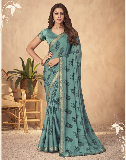 Light Teal Blue Georgette Saree | Leemboodi