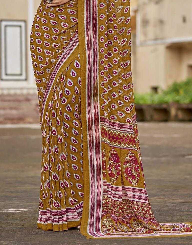 Brown Georgette Printed Saree