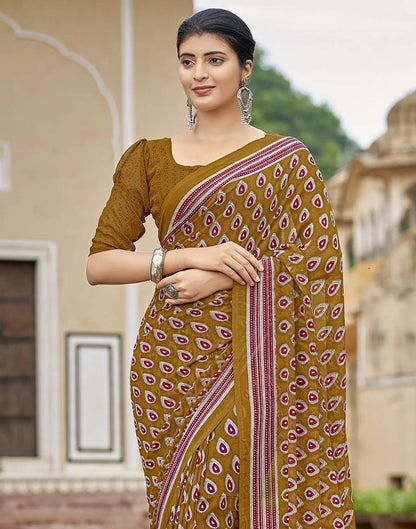 Brown Georgette Printed Saree