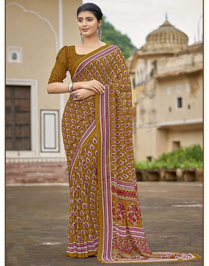 Brown Georgette Printed Saree