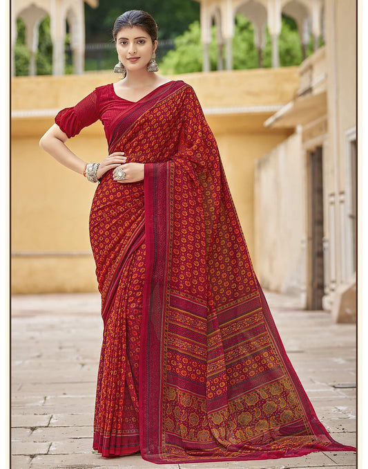 Red Georgette Saree | Leemboodi