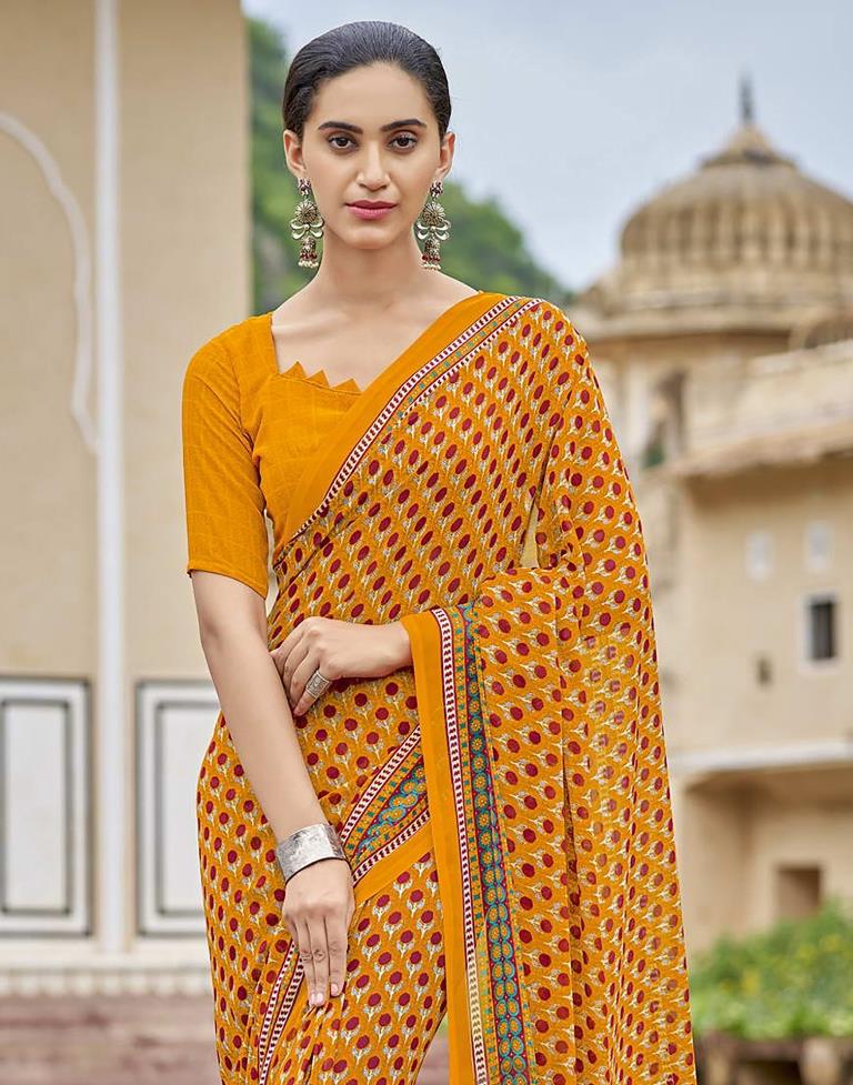 Yellow Georgette Saree | Leemboodi