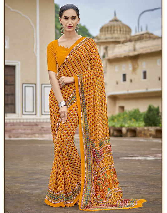 Yellow Georgette Saree | Leemboodi