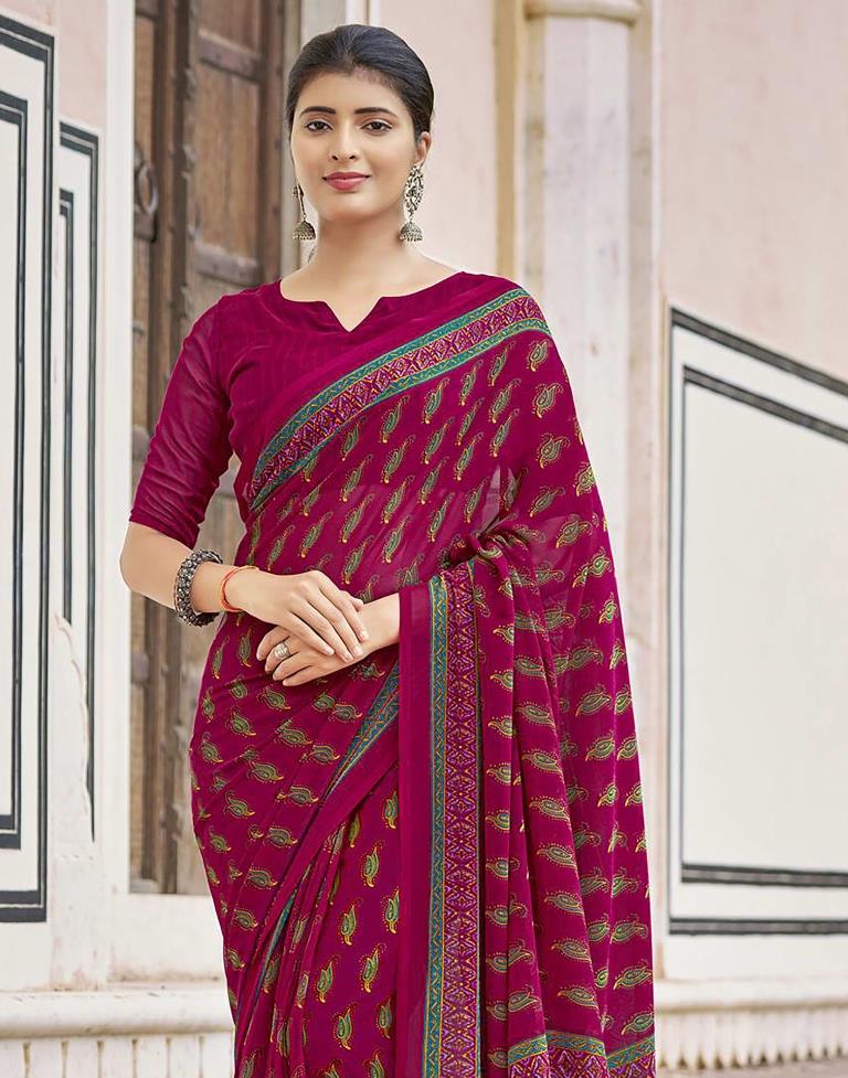 Dark Pink Georgette Saree | Leemboodi
