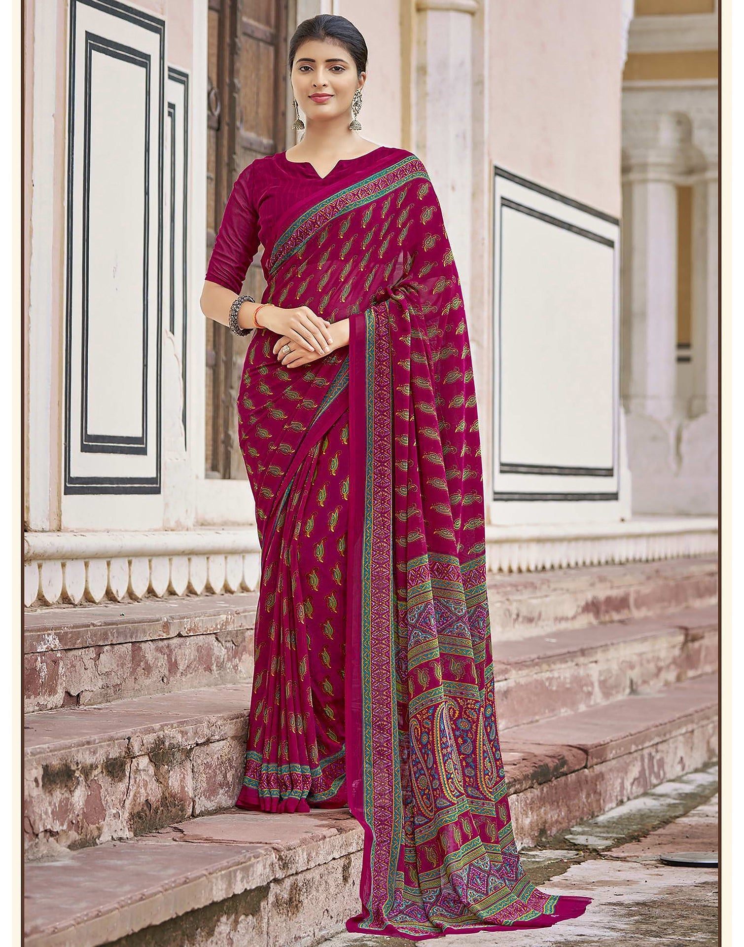 Dark Pink Georgette Saree | Leemboodi