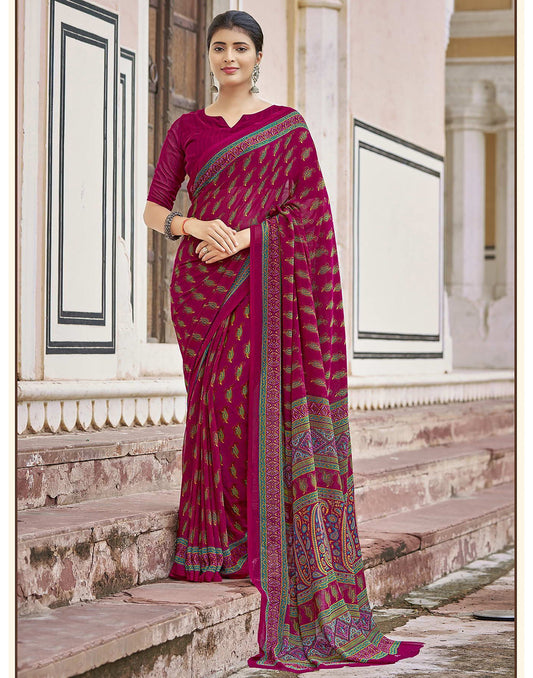 Dark Pink Georgette Saree | Leemboodi