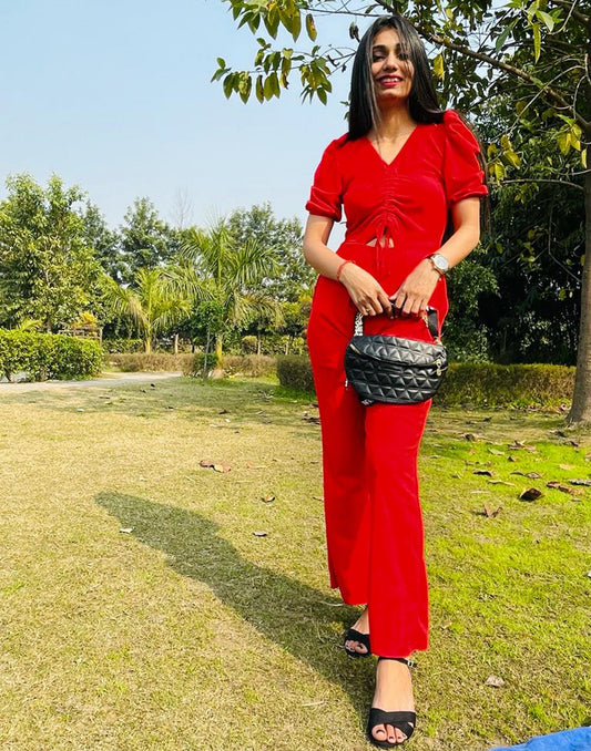 Red Knitted Jumpsuits | Sudathi