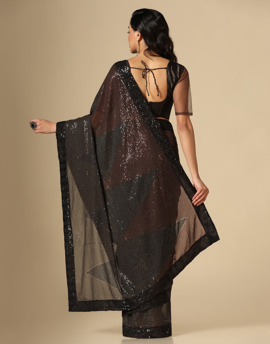 Brown Georgette Sequence Saree | Leemboodi