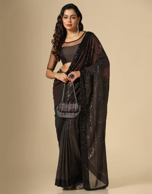 Brown Georgette Sequence Saree | Leemboodi
