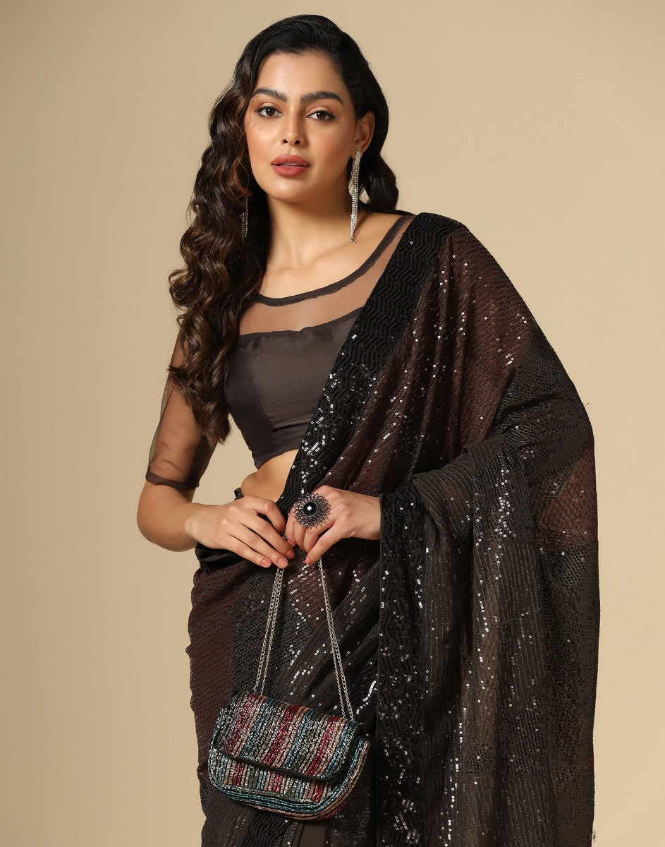 Brown Georgette Sequence Saree | Leemboodi
