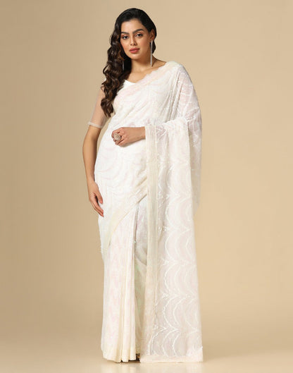 Off White Georgette Sequence Saree | Leemboodi