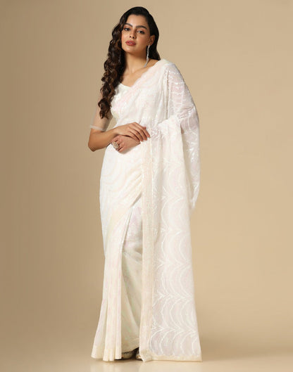 Off White Georgette Sequence Saree | Leemboodi