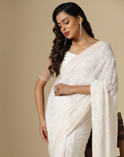 Off White Georgette Sequence Saree | Leemboodi